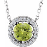 14K White Natural Peridot & .05 CTW Natural Diamond Halo-Style 16" Necklace