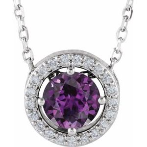 Sterling Silver Imitation Alexandrite & .05 CTW Natural Diamond Halo-Style 16" Necklace
