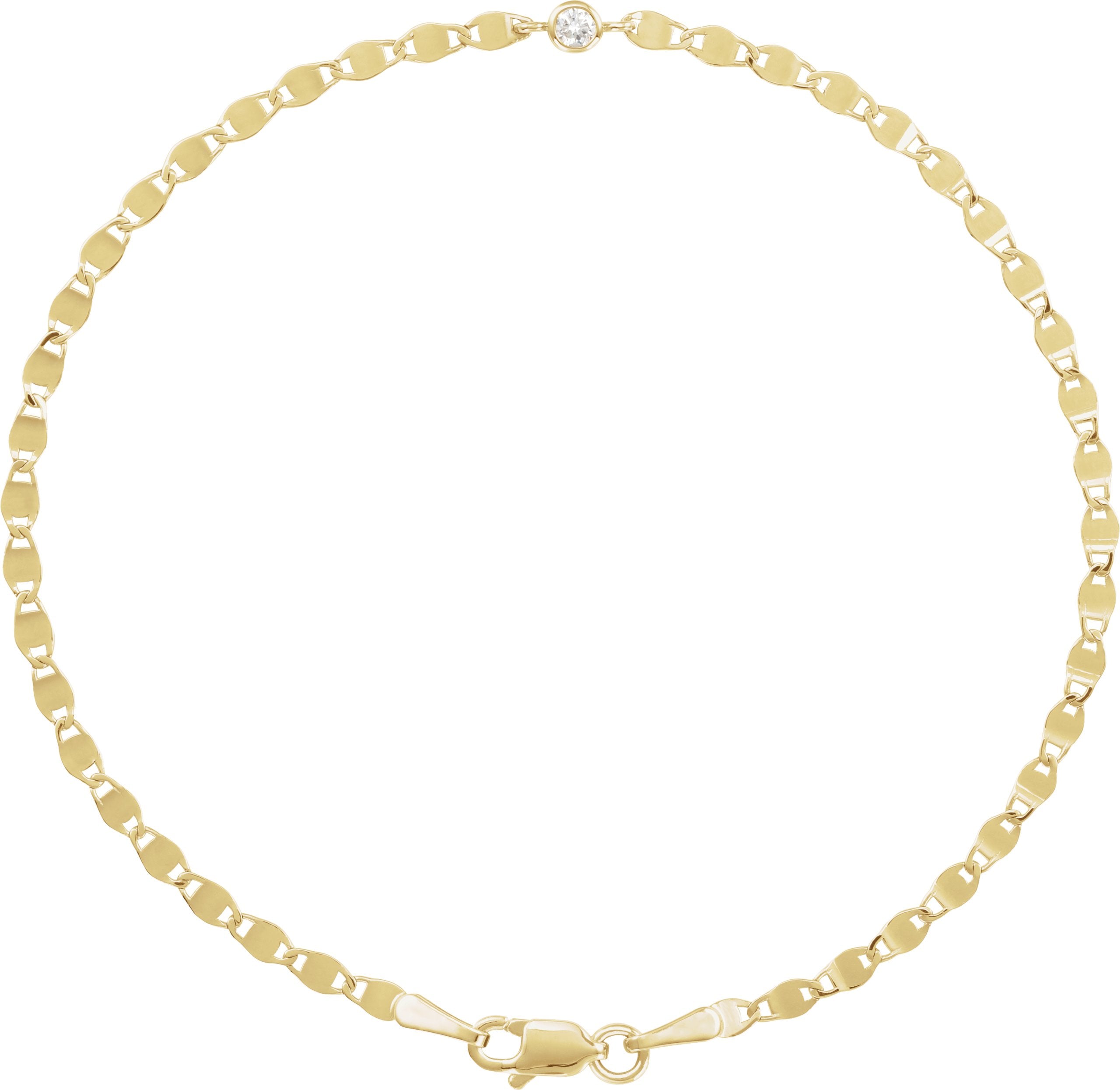 Brc891 / Bracelet / 14K Yellow Gold / Set / Natural Diamond / Round / 2.5 Mm / 6.9 X 3 Mm / 7 1/2 In / I1, GH / Polished / .06 Ct Natural Diamond Bezel-Set Solitaire Bracelet
