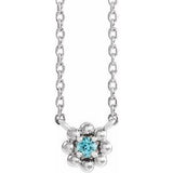 Sterling Silver Natural Blue Zircon Beaded Youth 16" Necklace