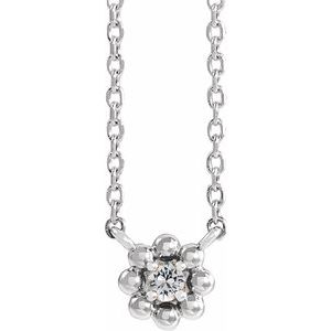 14K White Natural White Sapphire Beaded Youth 16" Necklace