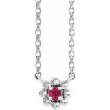 Sterling Silver Lab-Grown Ruby Beaded Youth 16" Necklace