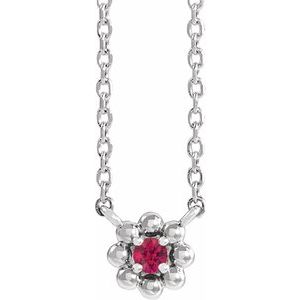 Sterling Silver Lab-Grown Ruby Beaded Youth 16" Necklace