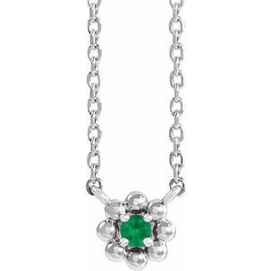 14K White Lab-Grown Emerald Beaded Youth 16" Necklace