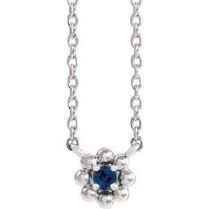 14K White Lab-Grown Blue Sapphire Beaded Youth 16" Necklace