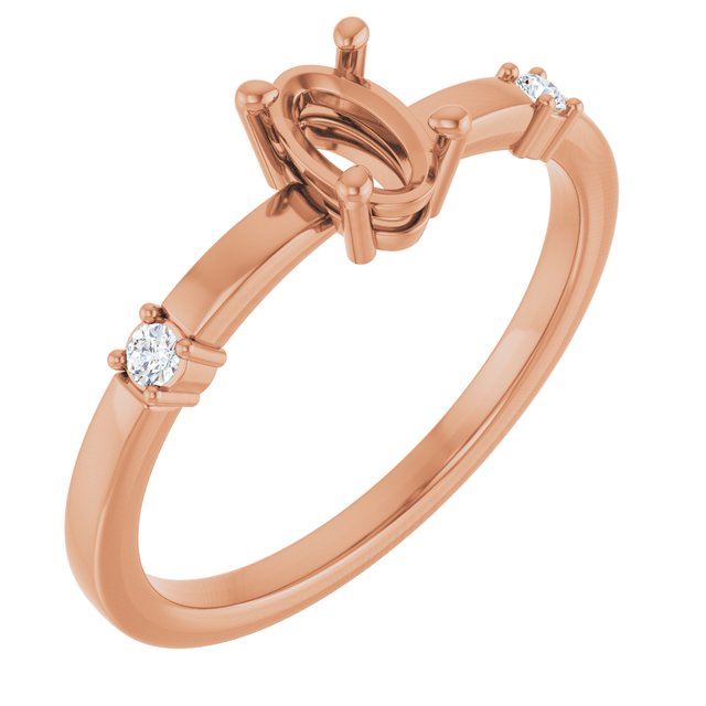 14K Rose 6x4 mm Oval .05 CTW Natural Diamond Semi-Set Ring