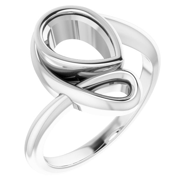 14K White 9x6 mm Pear Ring Mounting