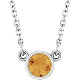 14K White Natural Citrine Solitaire 16" Necklace