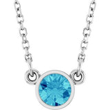 14K White Natural Blue Zircon Solitaire 16" Necklace