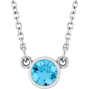 Rhodium-Plated Sterling Silver Imitation Aquamarine Solitaire 16" Necklace