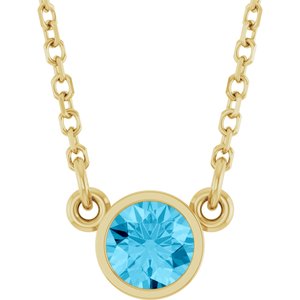 14K Yellow Natural Aquamarine Solitaire 16" Necklace