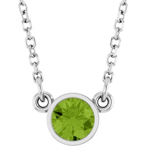 Rhodium-Plated Sterling Silver Imitation Peridot Solitaire 16" Necklace