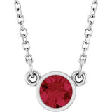 14K White Natural Ruby Solitaire 16" Necklace