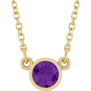 14K Yellow Natural Amethyst Solitaire 16" Necklace