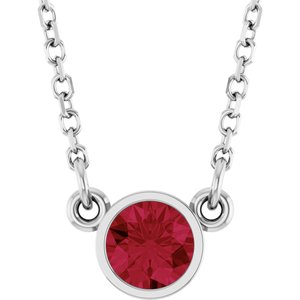 14K White Lab-Grown Ruby Solitaire 16" Necklace