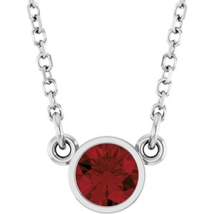 Rhodium-Plated Sterling Silver Imitation Mozambique Garnet Solitaire 16" Necklace