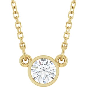 14K Yellow Natural White Sapphire Solitaire 16" Necklace