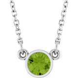 14K White Natural Peridot Solitaire 16" Necklace
