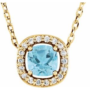 14K Yellow Natural Sky Blue Topaz & .04 CTW Natural Diamond 16" Necklace