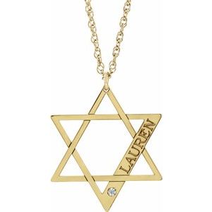 14K Yellow Personalized Imitation Diamond Star of David 18" Necklace