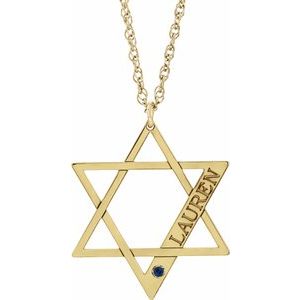 14K Yellow Gold-Plated Sterling Silver Personalized Imitation Blue Sapphire Star of David 18" Necklace