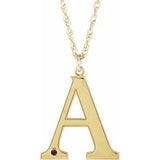 14K Yellow Gold-Plated Sterling Silver Engravable Imitation Mozambique Garnet Initial A 18" Necklace