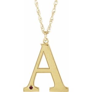 14K Yellow Gold-Plated Sterling Silver Engravable Imitation Mozambique Garnet Initial A 18" Necklace