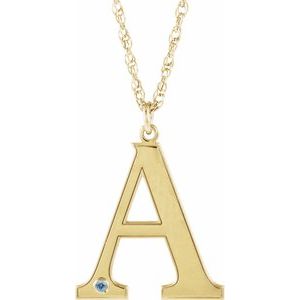 14K Yellow Gold-Plated Sterling Silver Engravable Imitation Aquamarine Initial A 18" Necklace