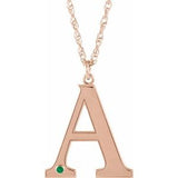 14K Rose Engravable Imitation Emerald Initial A 18" Necklace