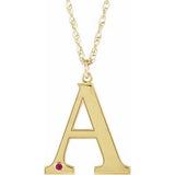 14K Yellow Engravable Imitation Ruby Initial A 18" Necklace