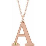 14K Rose Gold-Plated Sterling Silver Engravable Imitation Peridot Initial A 18" Necklace