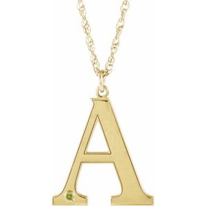 14K Yellow Engravable Imitation Peridot Initial A 18" Necklace
