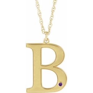 10K Yellow Engravable Imitation Amethyst Initial B 18" Necklace