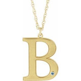 14K Yellow Gold-Plated Sterling Silver Engravable Imitation Aquamarine Initial B 18" Necklace
