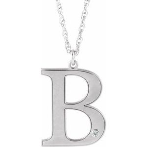 Rhodium-Plated Sterling Silver Engravable Imitation Diamond Initial B 18" Necklace