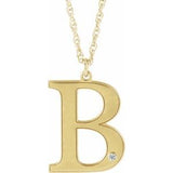 14K Yellow Engravable Imitation Diamond Initial B 18" Necklace