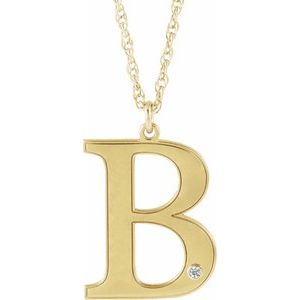 14K Yellow Engravable Imitation Diamond Initial B 18" Necklace