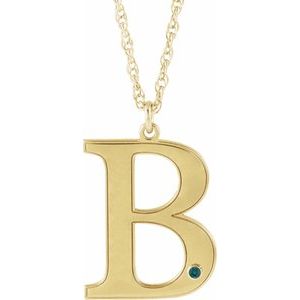 14K Yellow Gold-Plated Sterling Silver Engravable Imitation Alexandrite Initial B 18" Necklace