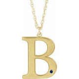 14K Yellow Engravable Imitation Blue Sapphire Initial B 18" Necklace