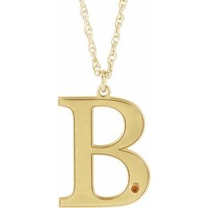 14K Yellow Gold-Plated Sterling Silver Engravable Imitation Citrine Initial B 18" Necklace