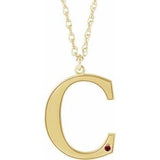 14K Yellow Engravable Imitation Mozambique Garnet Initial C 18" Necklace