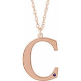 14K Rose Gold-Plated Sterling Silver Engravable Imitation Amethyst Initial C 18" Necklace