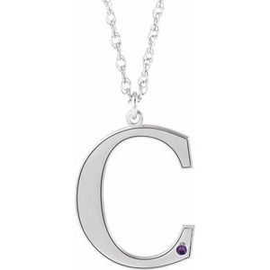 10K White Engravable Imitation Amethyst Initial C 18" Necklace
