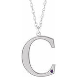 Rhodium-Plated Sterling Silver Engravable Imitation Amethyst Initial C 18" Necklace