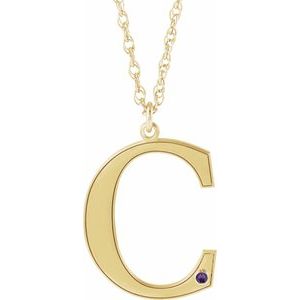 14K Yellow Gold-Plated Sterling Silver Engravable Imitation Amethyst Initial C 18" Necklace