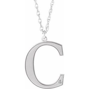 Rhodium-Plated Sterling Silver Engravable Imitation Diamond Initial C 18" Necklace
