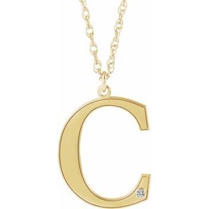 14K Yellow Gold-Plated Sterling Silver Engravable Imitation Diamond Initial C 18" Necklace