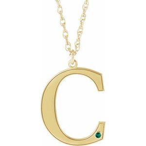 14K Yellow Engravable Imitation Emerald Initial C 18" Necklace