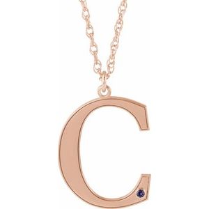 14K Rose Gold-Plated Sterling Silver Engravable Imitation Alexandrite Initial C 18" Necklace