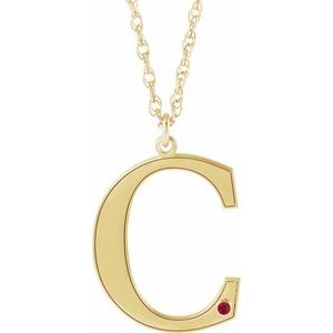 14K Yellow Gold-Plated Sterling Silver Engravable Imitation Ruby Initial C 18" Necklace